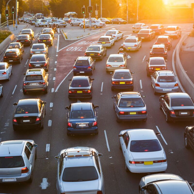 Cars at a busy intersection